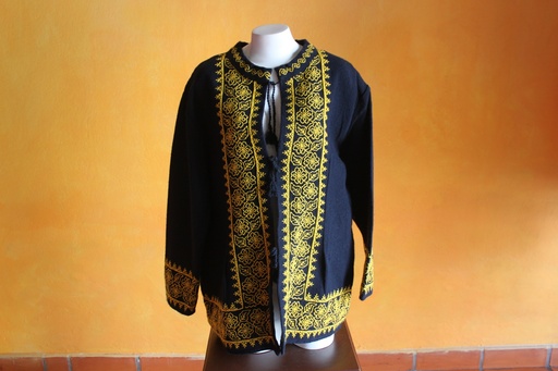 [ZHUE17] Abrigo de lana azul bordado amarillo exg