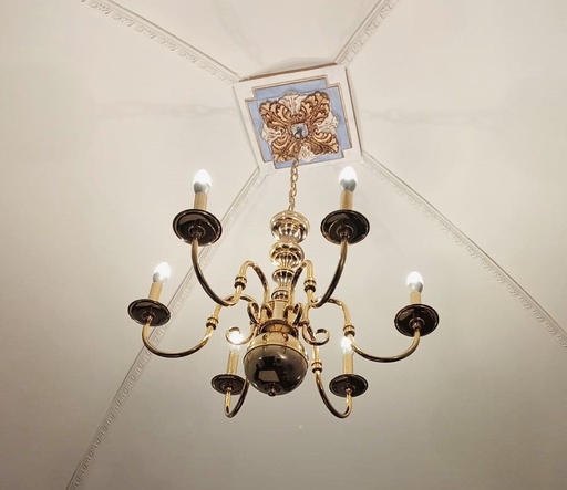 [HAB08] Candil de latón  y talavera plateado