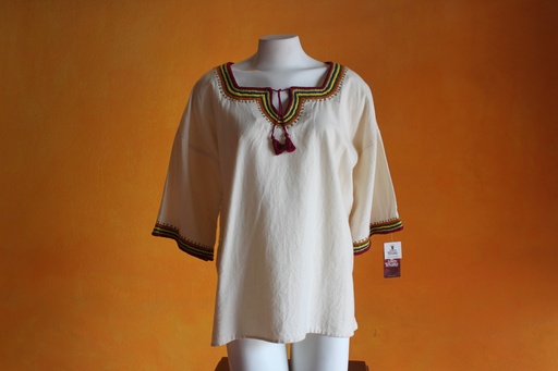 [ARO10] BLUSA MANTA BORDADO DE COLORES EN CUELLO Y MANGAS